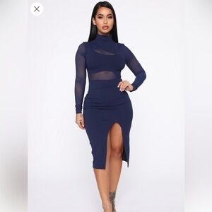 Navy blue mesh bodycon dress